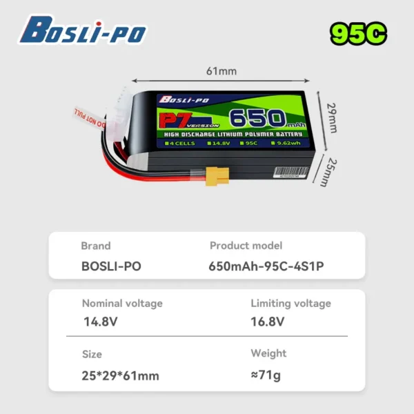 Batería LiPo Boslipo 650mAh 95C 4S FPV - Imagen 2