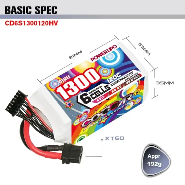 Batería Coddar LiPo 1300mAh 6S 120C - Imagen 2