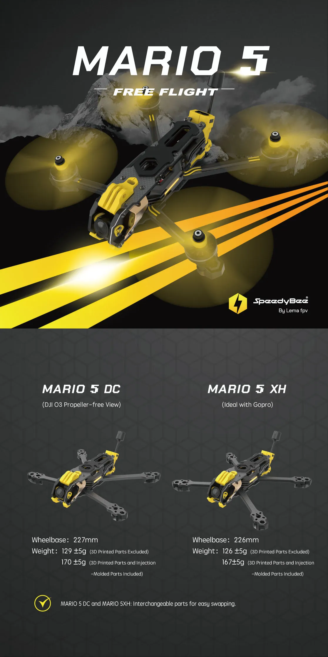 Frame SpeedyBee Mario 5 DC O4 PRO Version 4 SpeedyBee Mario 5 DC O4 PRO Version – Frame FPV de Alto Rendimiento para DJI Air Unit O4