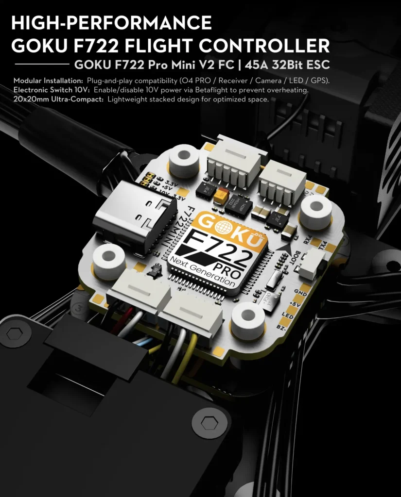 Flywoo Explorer LR 4 DJI O4 PRO Sub250 Micro Long Range Drone 2.4GHz ELRS con controlador GOKU F722 Pro Mini V2 FC, diseño ultra compacto y modular para máxima eficiencia.
