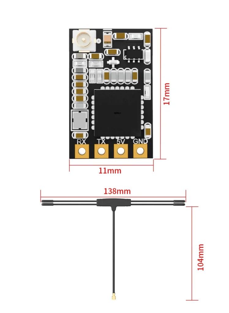 Receptor SpeedyBee Nano ELRS 2.4G 4 Receptor SpeedyBee Nano ELRS 2.4G con conector IPEX1 y diseño ultracompacto de solo 0.7 gramos.