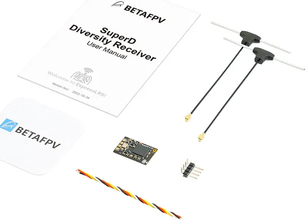 Receptor BetaFPV de Diversidad SuperD ELRS 2.4G 6 Accesorios incluidos con el Receptor BetaFPV SuperD ELRS 2.4G como header, arnés y termocontraíble