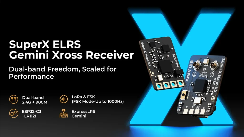 Receptor BETAFPV SuperX ELRS Gemini Xross Nano (ELRS 2.4G+915M) 4 Receptor SuperX ELRS Gemini Xross Nano doble banda 2.4G+915M