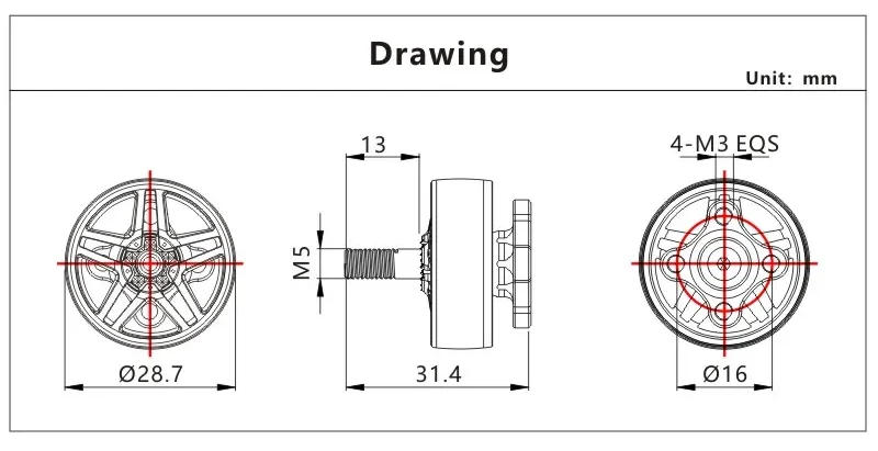Detalle del eje M5 del motor VCI 2306 Titan